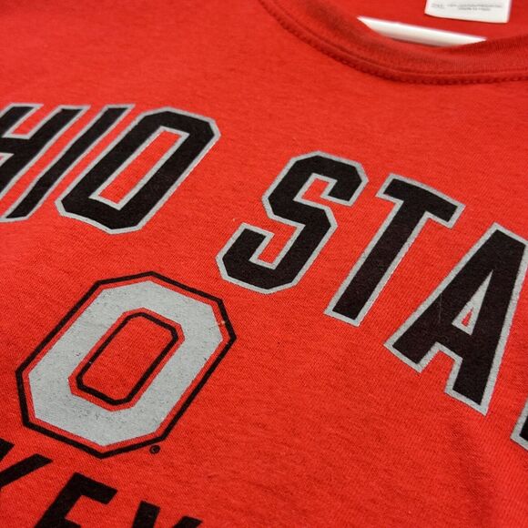 Men's Ohio State Buckeyes Football T-Shirt Red Throwback Logo 100% Cotton VTG - Picture 2 of 4